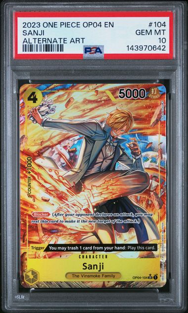 One Piece TCG: OP04-KINGDOMS OF INTRIGUE SANJI ALTERNATE ART PSA 10