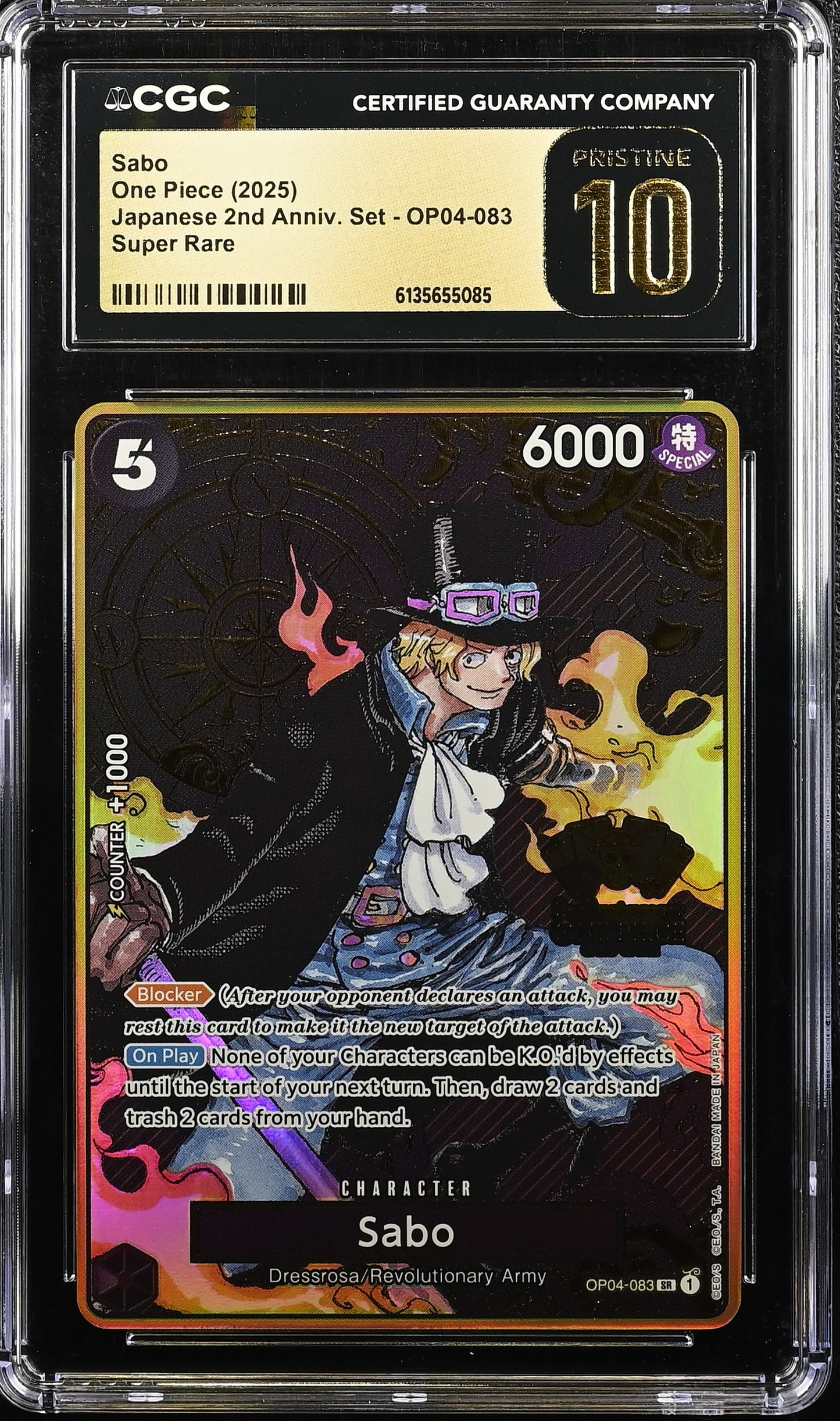 One Piece TCG: Sabo Japanese 2nd Anniversary. OP04-083. Set CGC Pristine 10