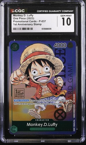 One piece TCG: Monkey D. Luffy 1st Anniversary Stamp P-037 CGC GEM MINT 10